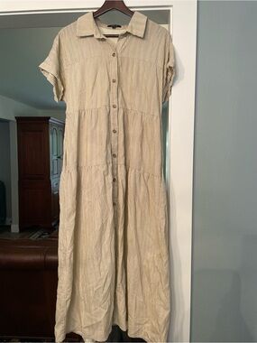 Wishlist Beige and White Striped Button-Front Maxi Dress